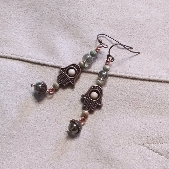 Hamsa Hand | Unique & Handmade | Dangle Earrings | Blessings Love & Protection | - Picture 6 of 11